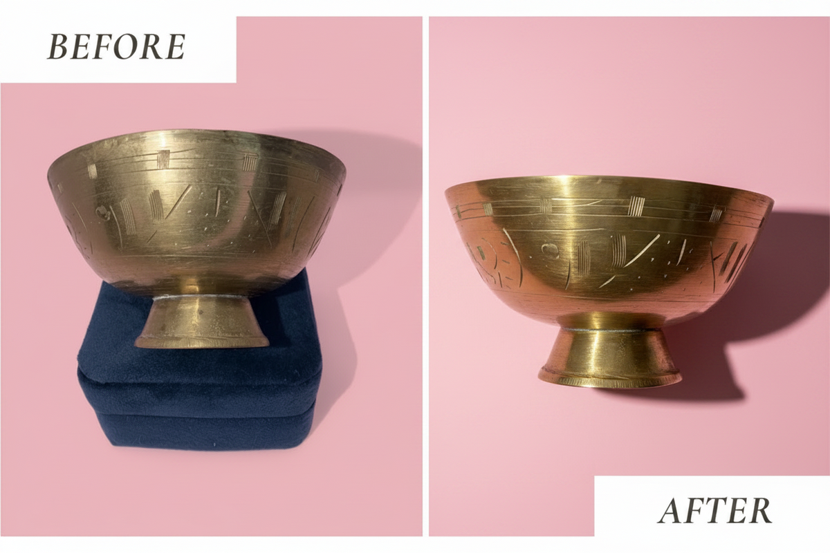 Vintage Chinese Hand-Engraved Footed Brass Decorative Bowl