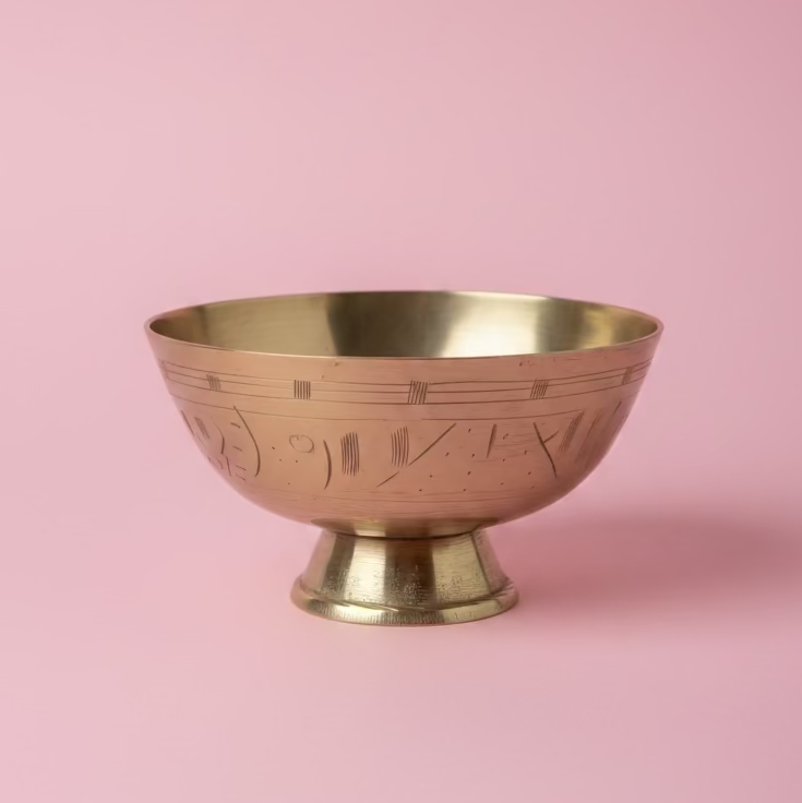 Vintage Chinese Hand-Engraved Footed Brass Decorative Bowl