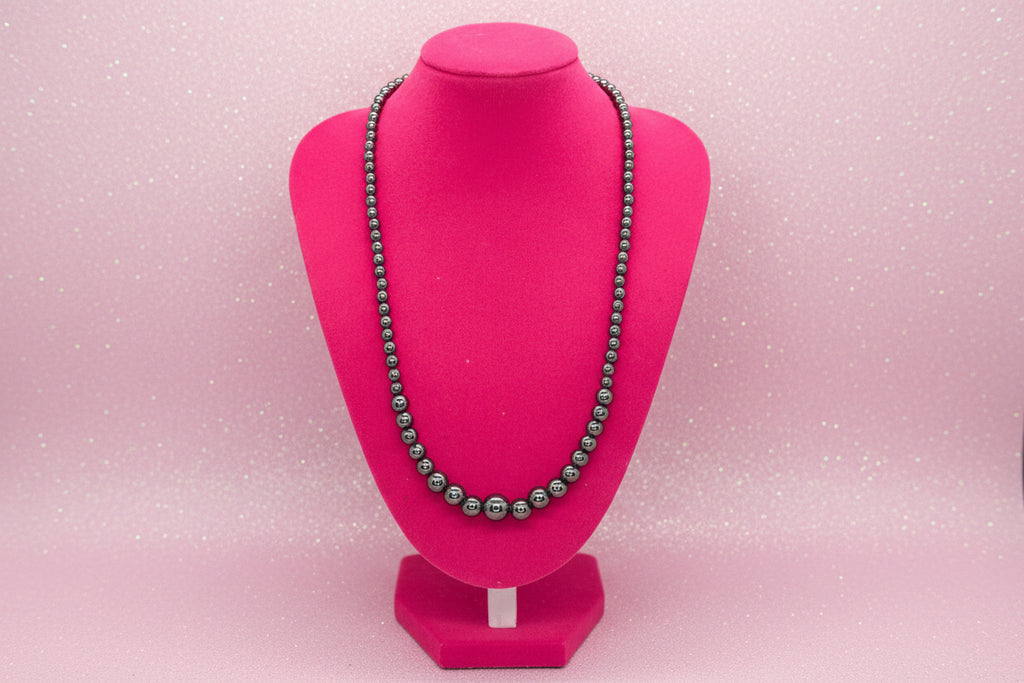 Vintage Graduated Hematite Beaded Necklace w/ Metallic Luster