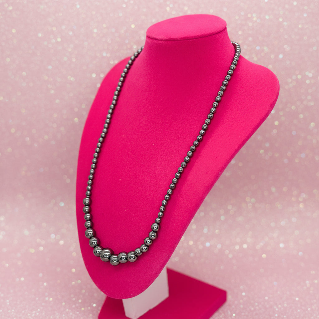 Vintage Graduated Hematite Beaded Necklace w/ Metallic Luster