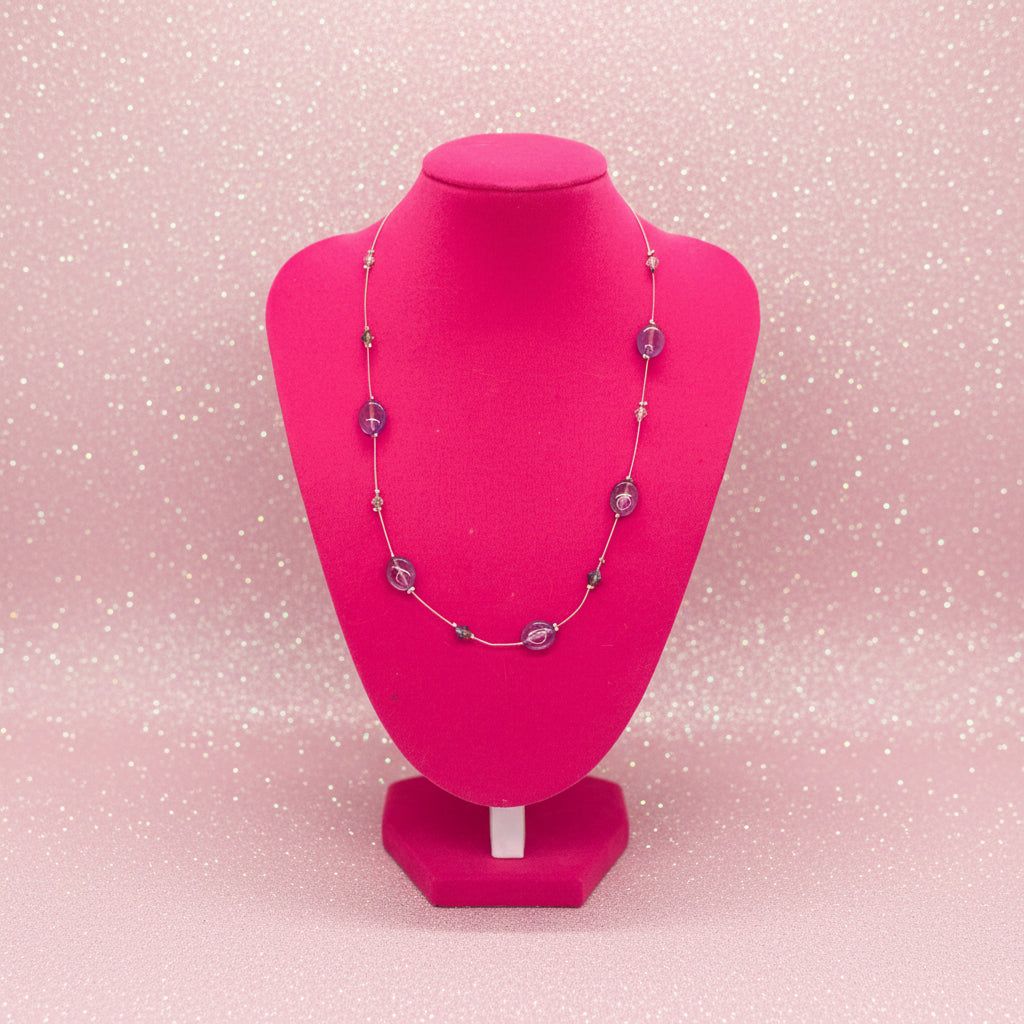 Vintage Purple Glass Illusion Bead Floating Wire Necklace