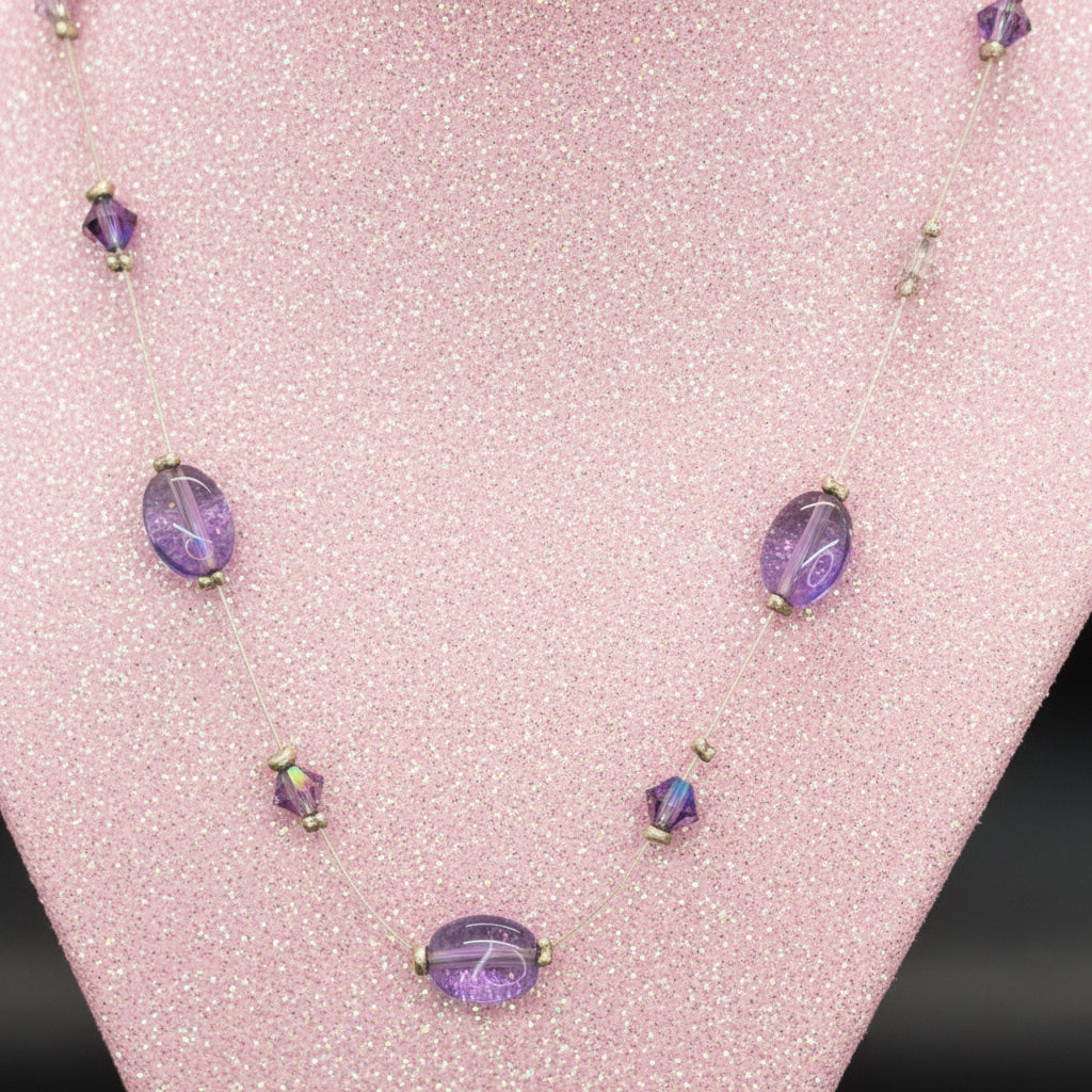 Vintage Purple Glass Illusion Bead Floating Wire Necklace
