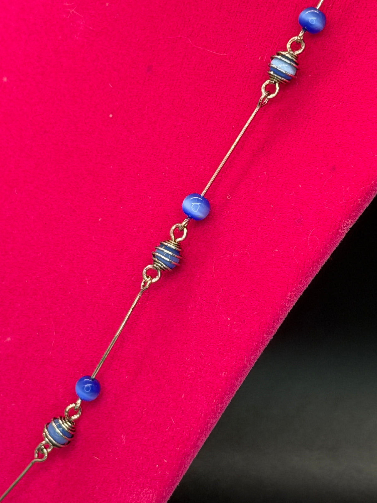 Vintage Silver-Tone Station Necklace w/ Blue Glass Beads
