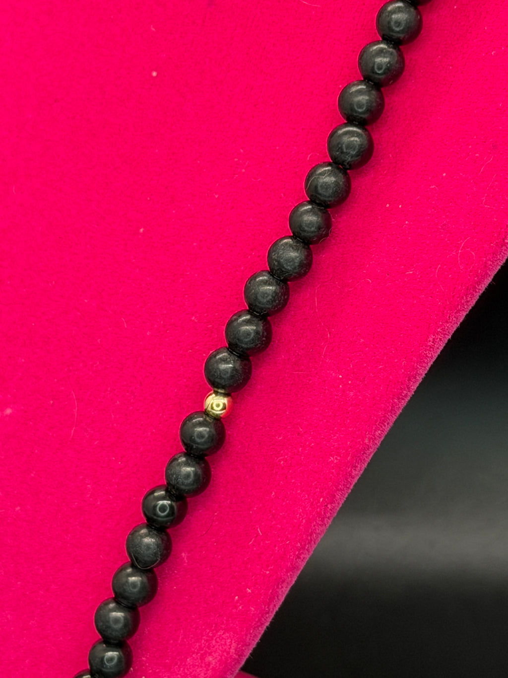 Vintage Black Onyx Bead Necklace w/ Gold-Tone Accent Beads