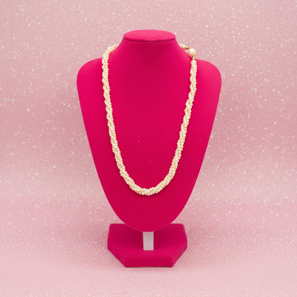 Vintage Triple-Strand Twisted Faux Pearl Necklace & Bracelet Set w/ Gold-Tone Clasp