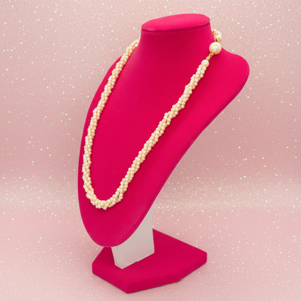 Vintage Triple-Strand Twisted Faux Pearl Necklace & Bracelet Set w/ Gold-Tone Clasp