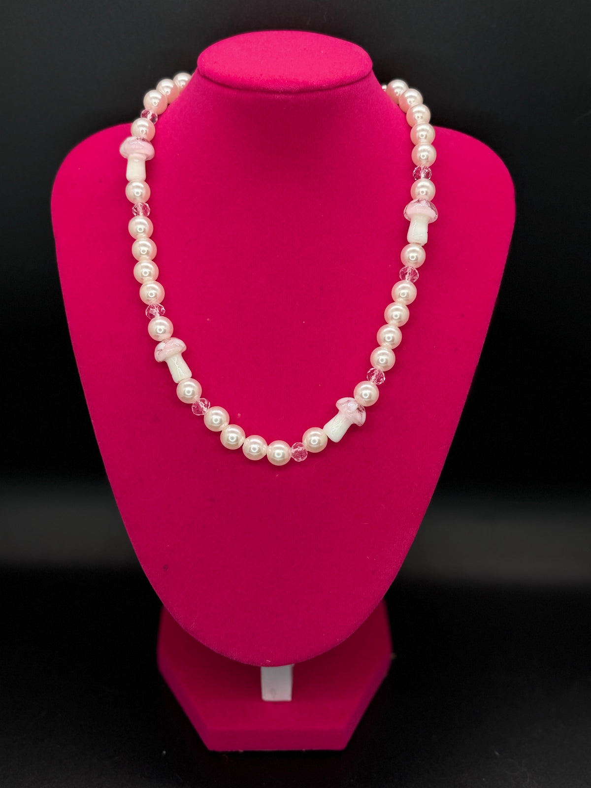 Artisan Pink Faux Pearl and Mushroom Bead Fashion Necklace