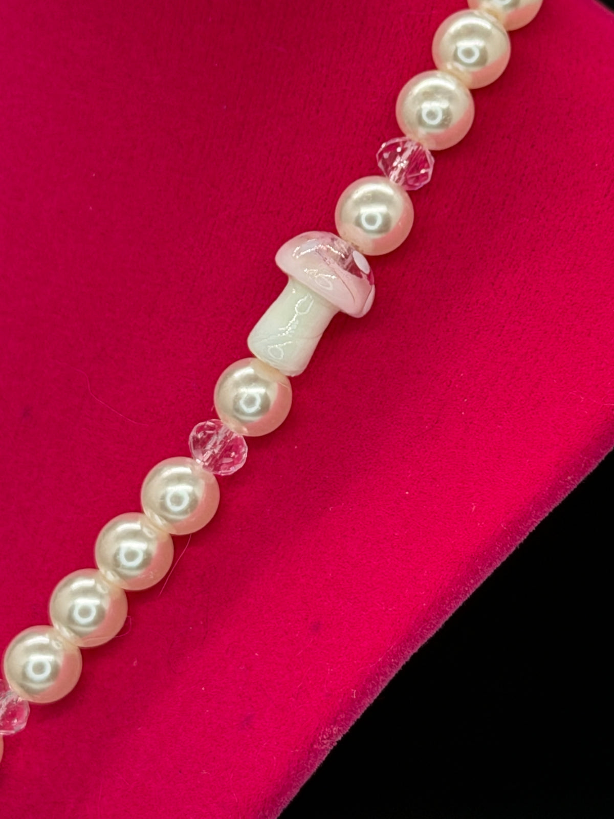 Artisan Pink Faux Pearl and Mushroom Bead Fashion Necklace