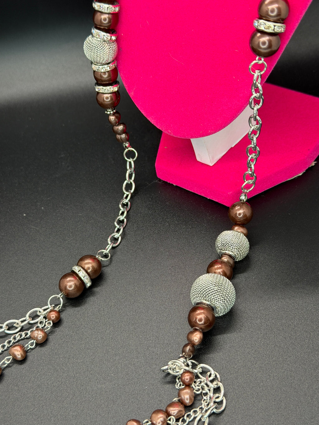 Modern Paparazzi Jewelry Brown Bead & Silver-Tone Chain Fashion Necklace