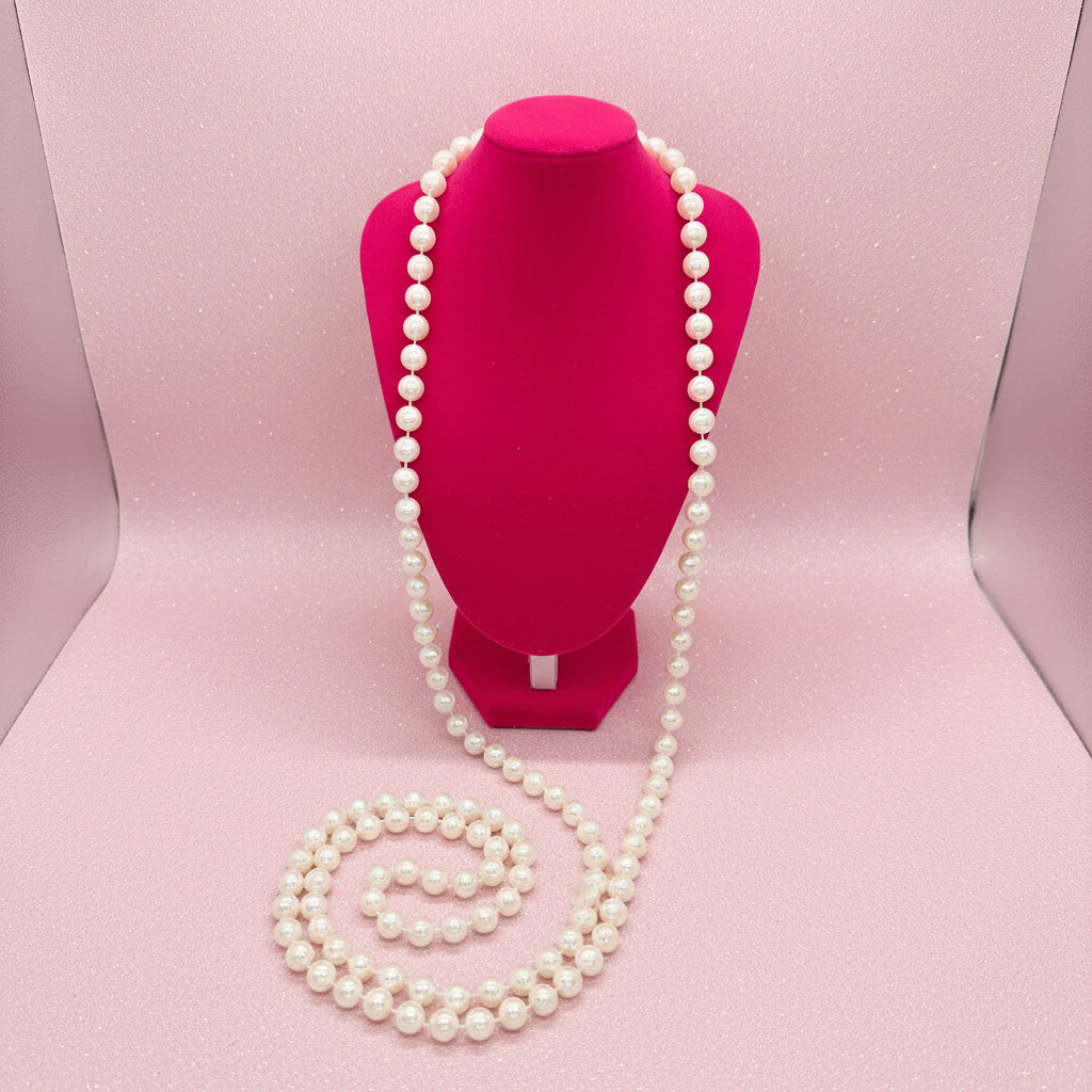 Vintage Long Strand Faux Pearl Bead Necklace
