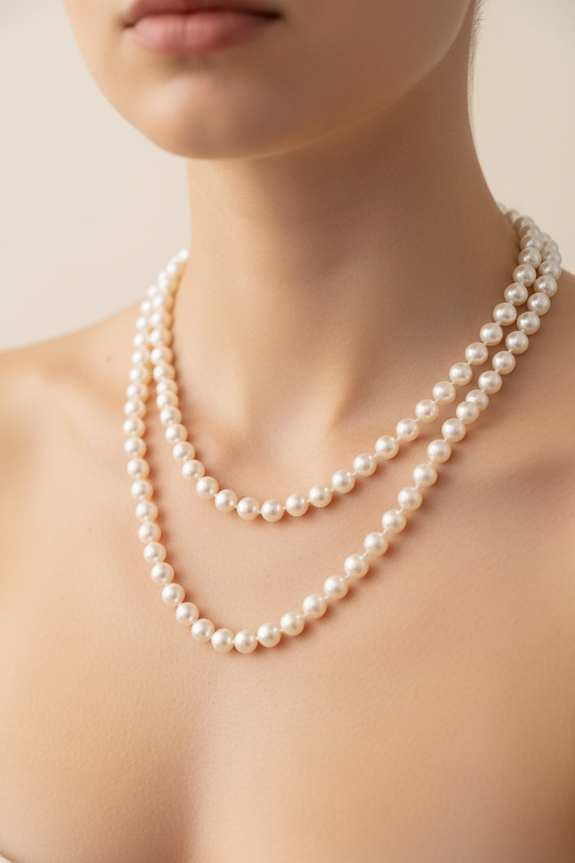 Vintage Long Strand Faux Pearl Bead Necklace
