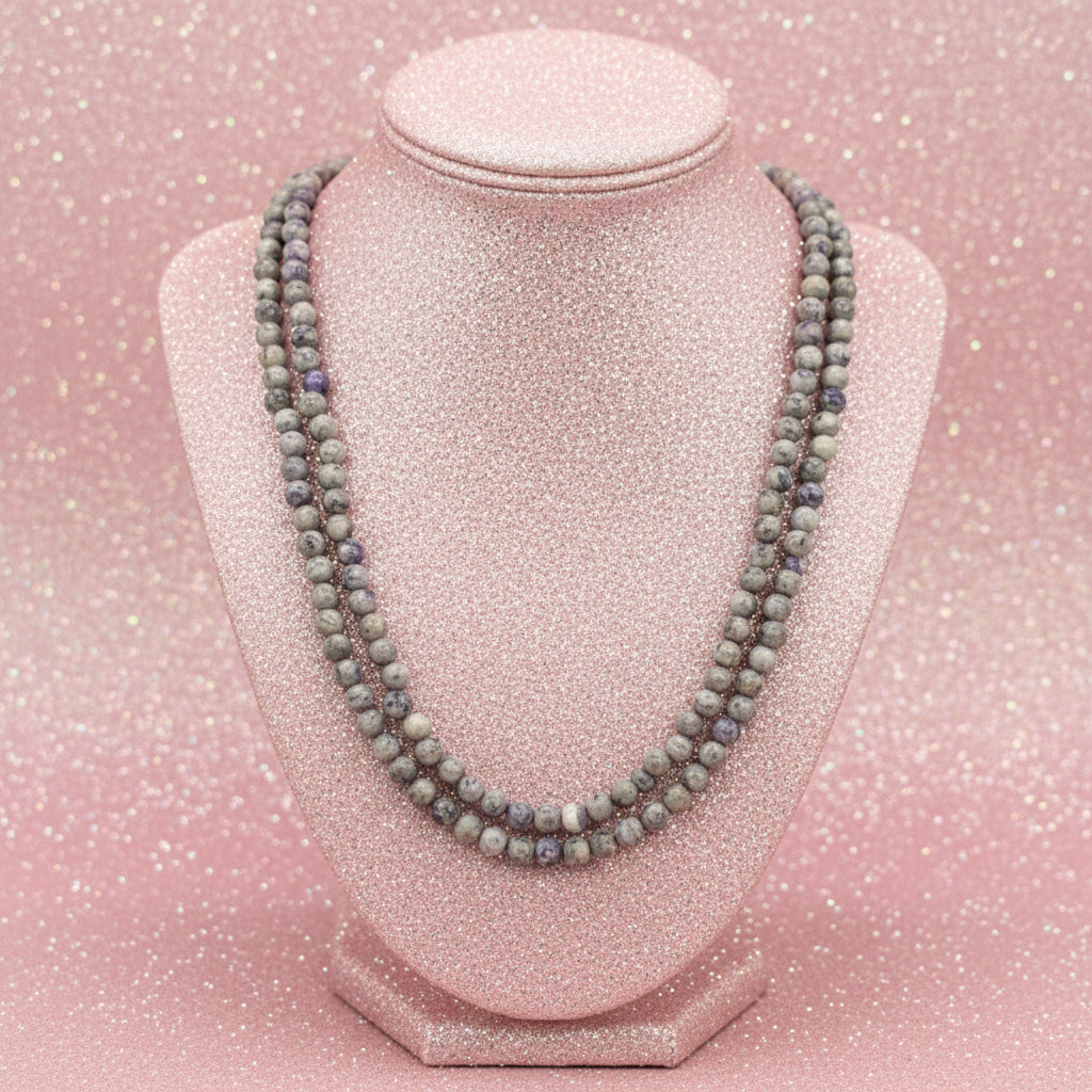 Vintage Hand-Knotted Multicolor Jasper Agate Bead Strand Necklace