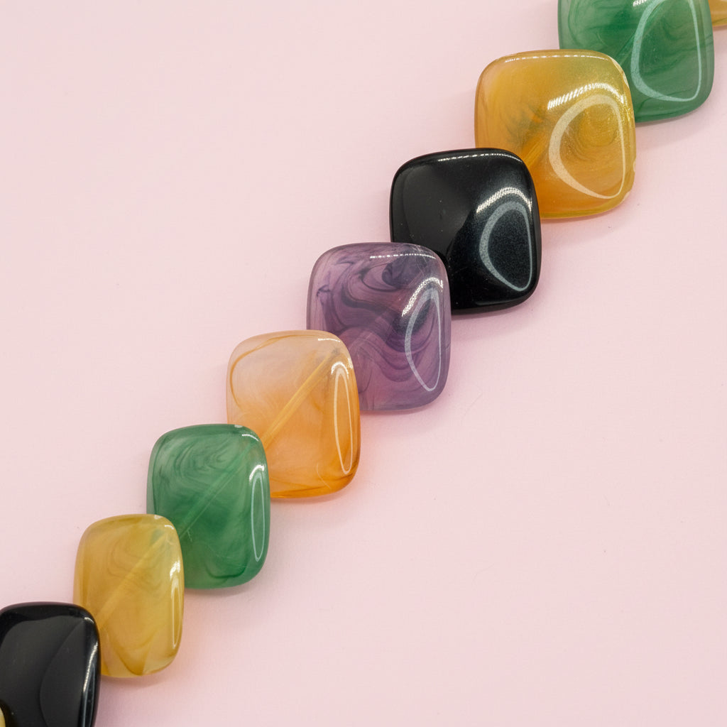 Vintage Avon Multi-Colored Polished Lucite Flat Square Bead Necklace