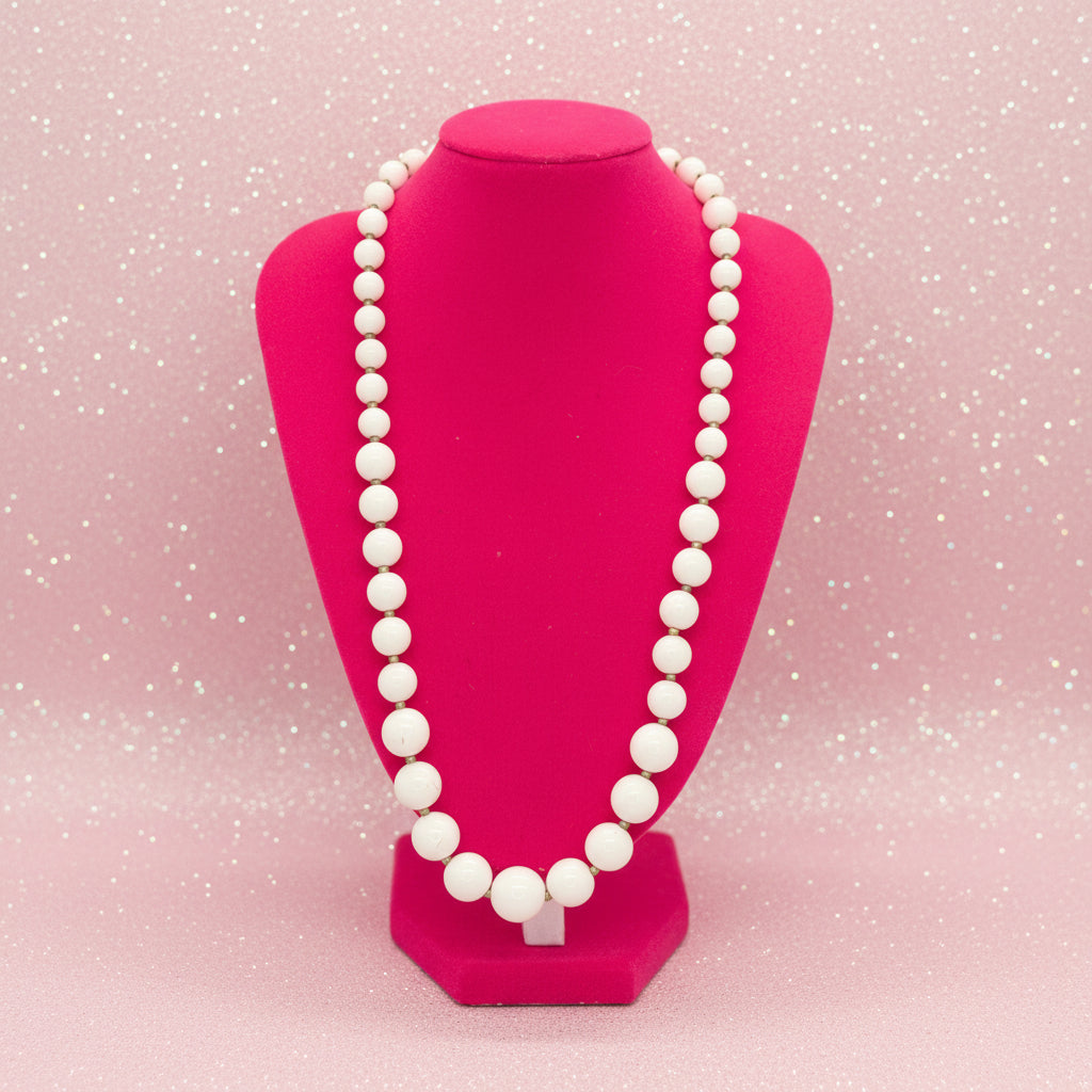 Vintage Chunky White Bead Statement Necklace w/ Spacer Beads