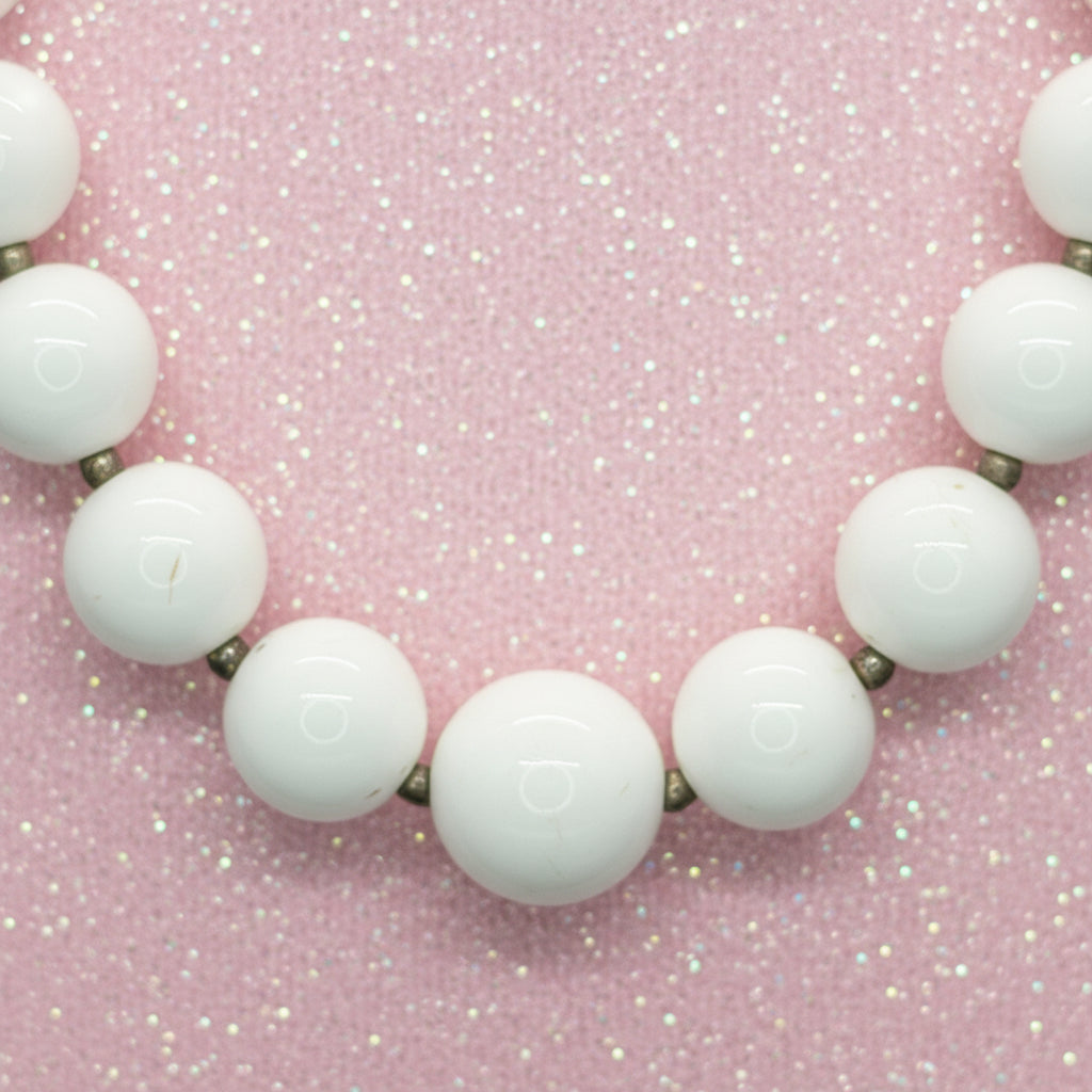 Vintage Chunky White Bead Statement Necklace w/ Spacer Beads
