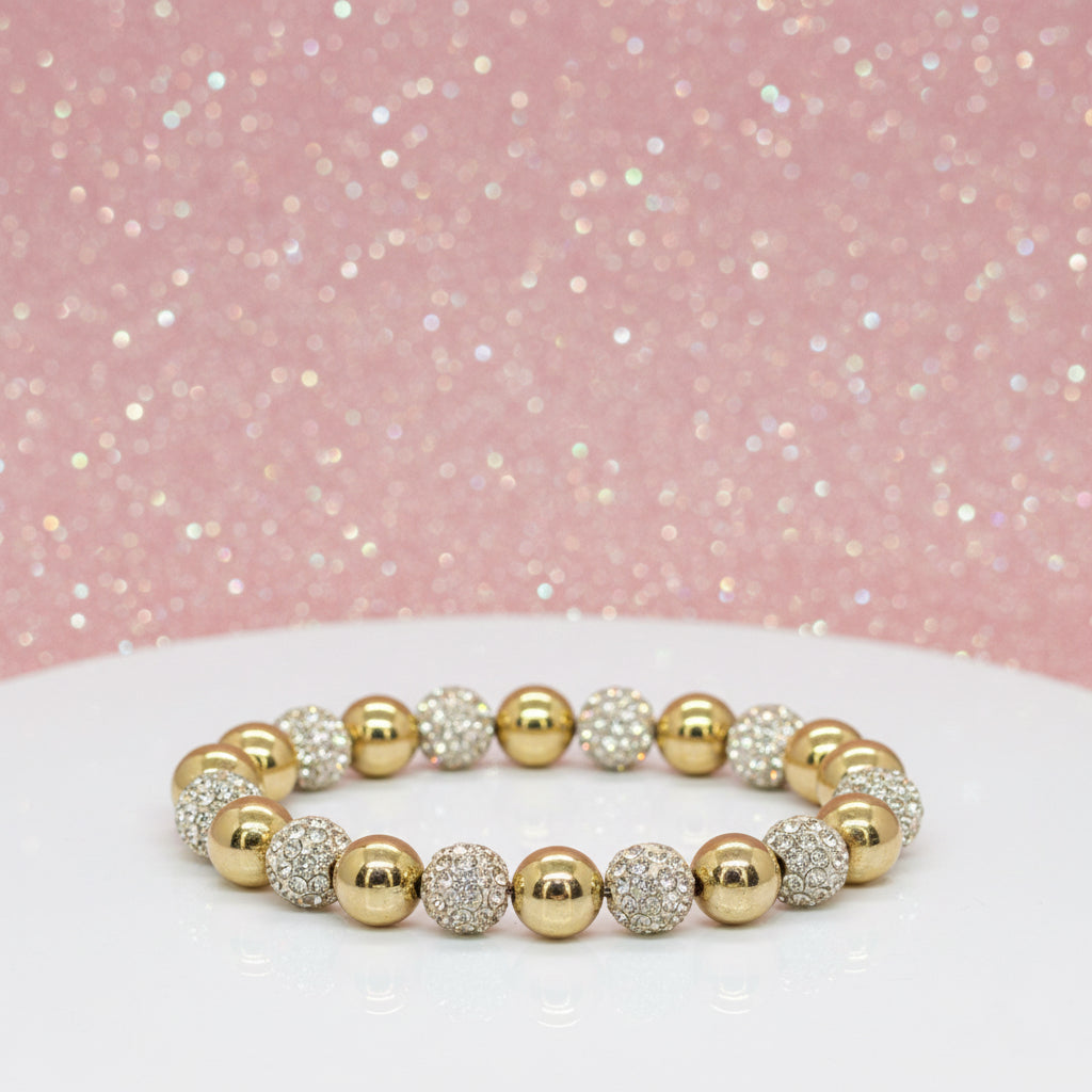 Vintage Gold-Tone & Crystal Pave Ball Stretch Bracelet