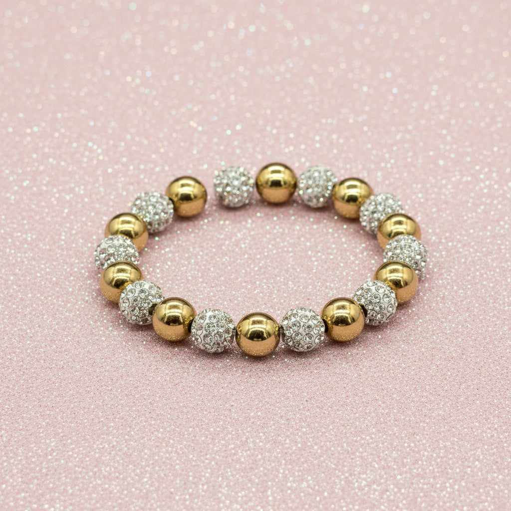 Vintage Gold-Tone & Crystal Pave Ball Stretch Bracelet