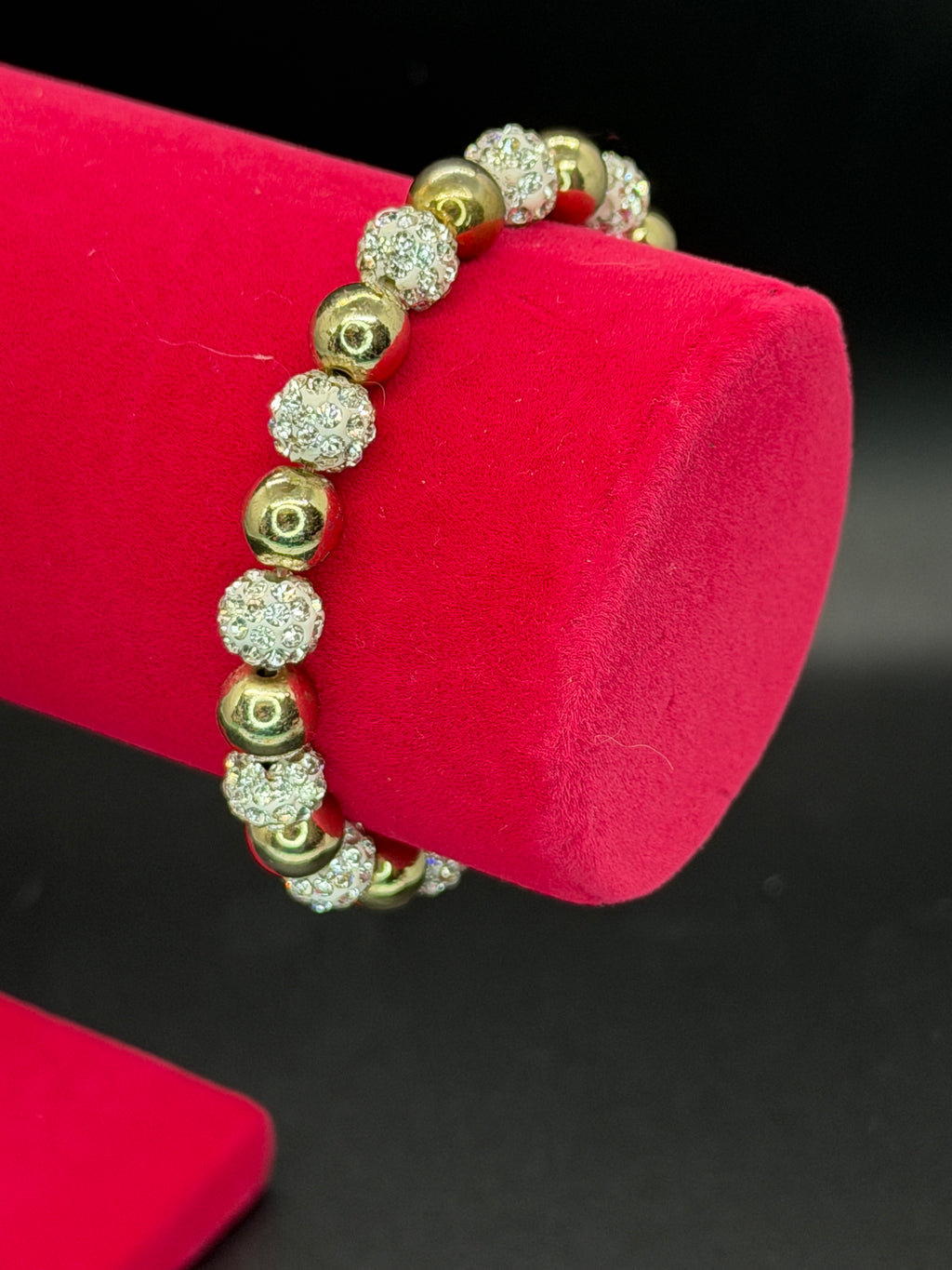 Vintage Gold-Tone & Crystal Pave Ball Stretch Bracelet