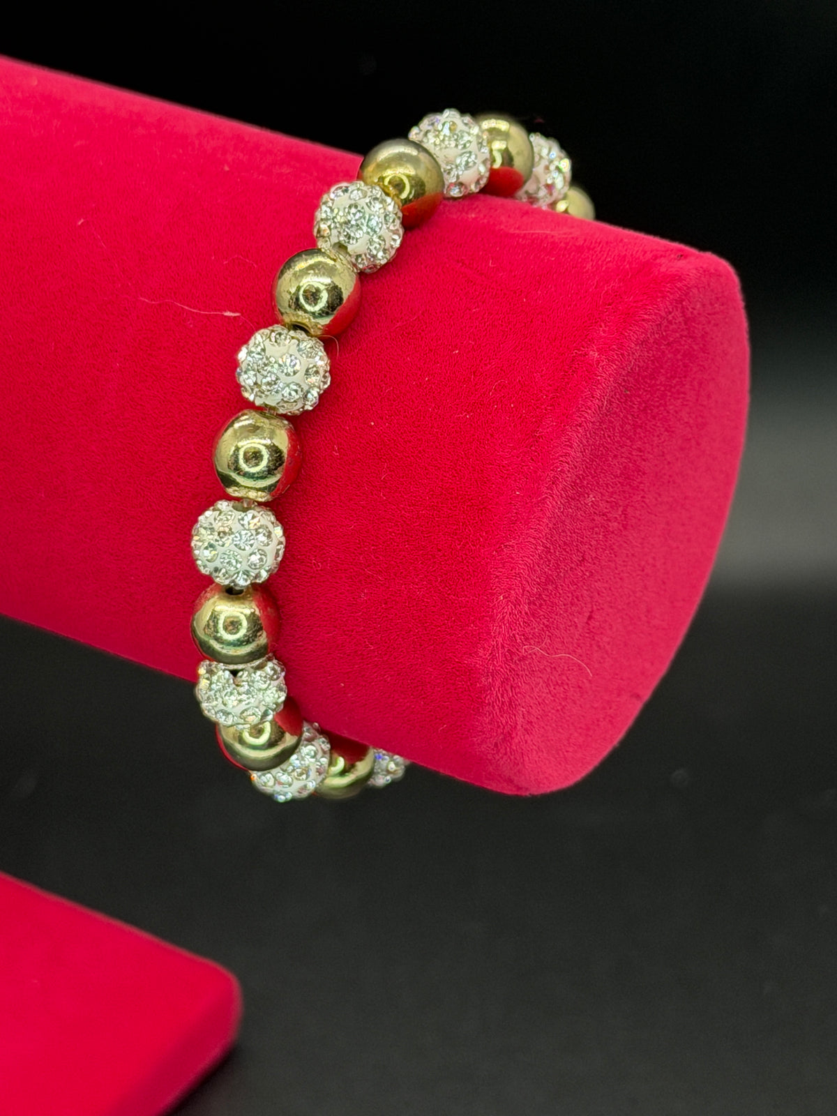 Vintage Gold-Tone & Crystal Pave Ball Stretch Bracelet