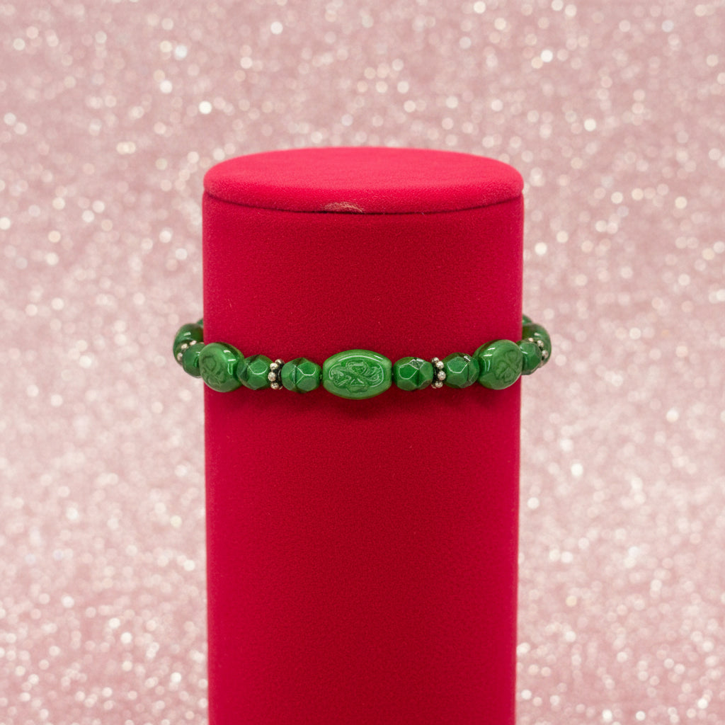 Vintage Celtic Claddagh & Green Shamrock Bead Stretch Bracelet