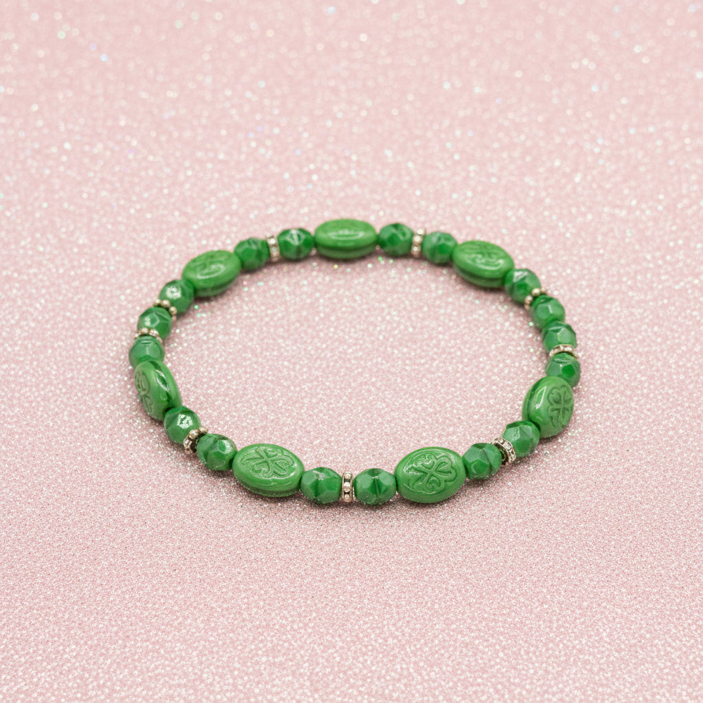 Vintage Celtic Claddagh & Green Shamrock Bead Stretch Bracelet