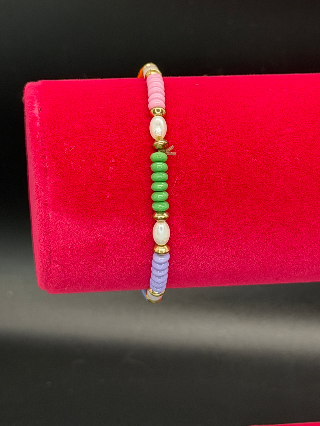 Gold Tone Enamel Soccer Ball Charm on Pink Cord & Multicolor Beaded Stretch Bracelet with Faux Pearls Girls Bracelet Set