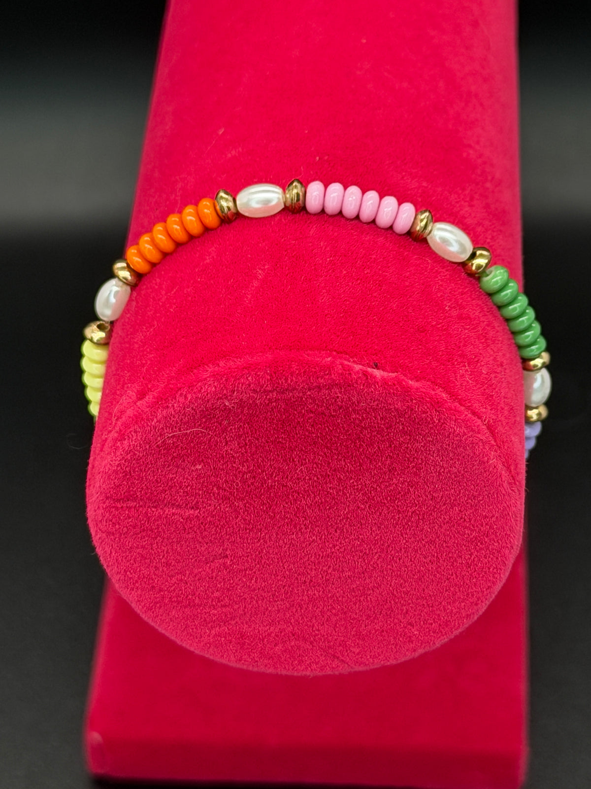 Gold Tone Enamel Soccer Ball Charm on Pink Cord & Multicolor Beaded Stretch Bracelet with Faux Pearls Girls Bracelet Set
