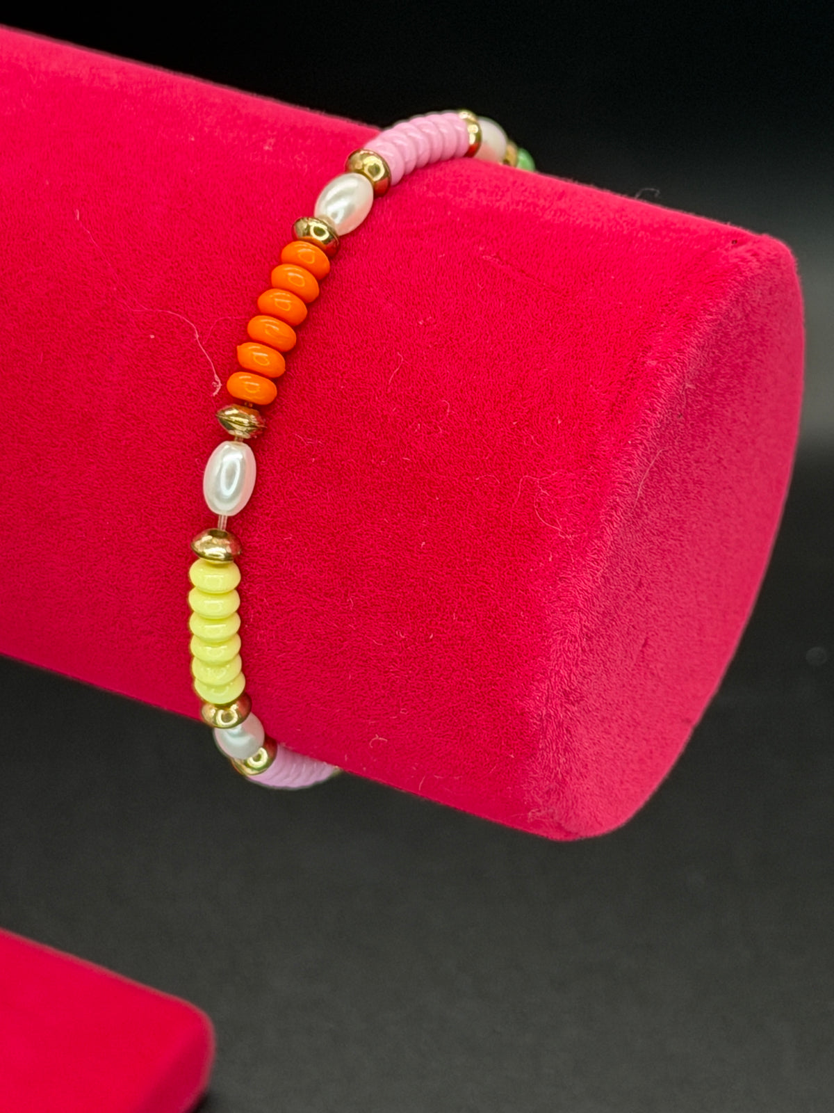Gold Tone Enamel Soccer Ball Charm on Pink Cord & Multicolor Beaded Stretch Bracelet with Faux Pearls Girls Bracelet Set