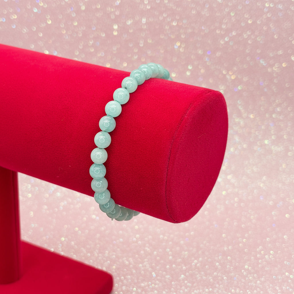 Contemporary Single Strand Natural Aquamarine Bead Stretch Bracelet