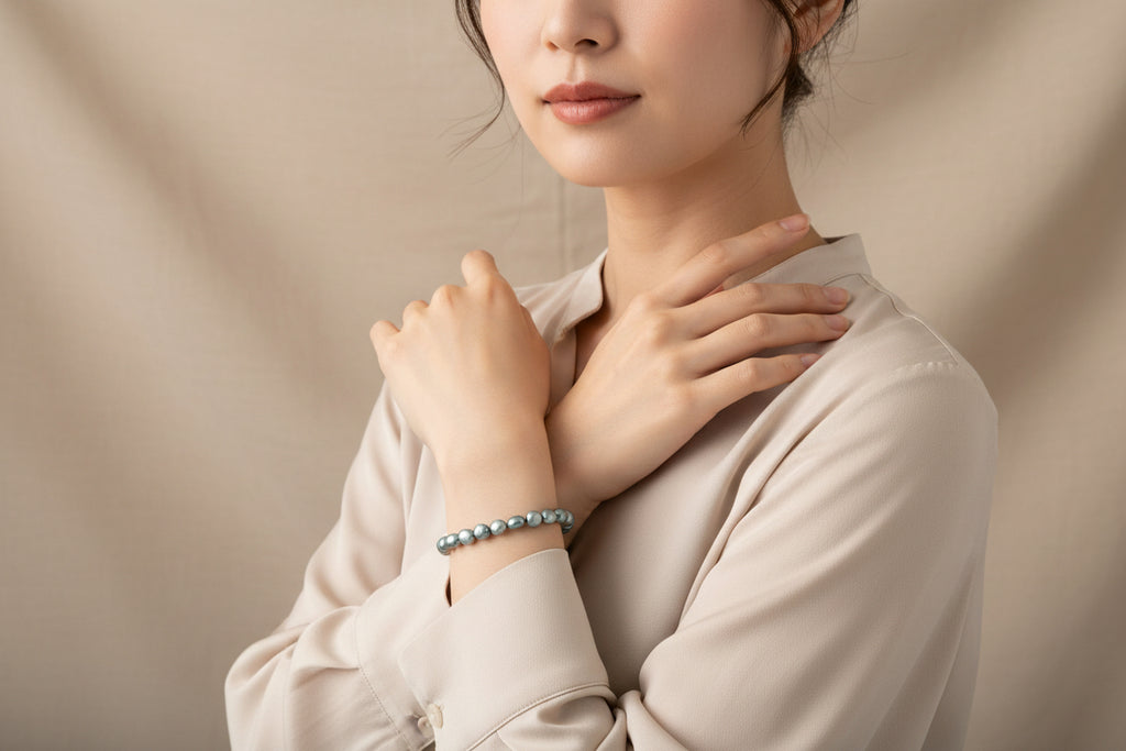 Vintage Blue-Grey Cultured Pearl Stretch Bracelet