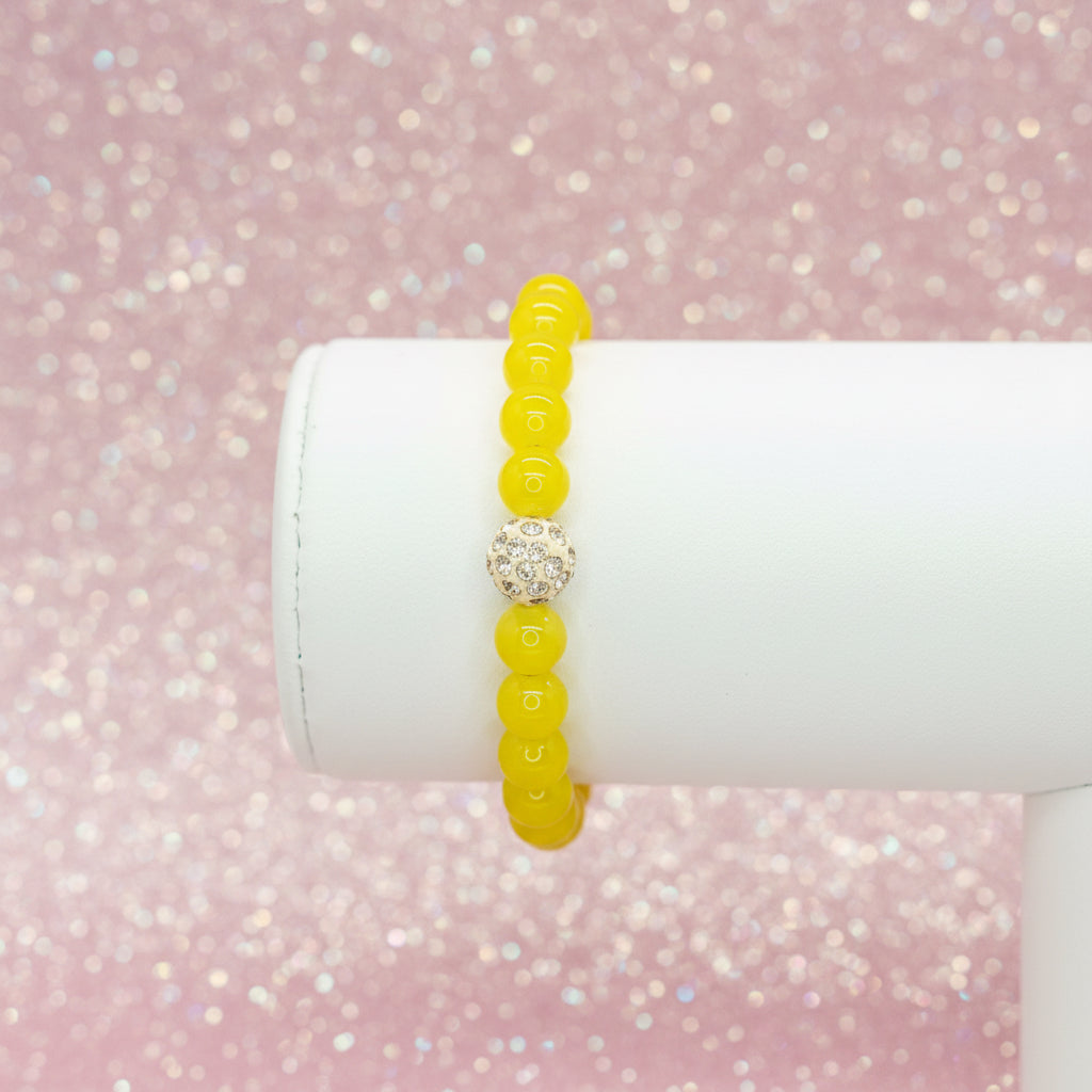 Modern Neon Yellow Stretch Bracelet w/ Pave Rhinestone Accent Ball