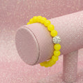 Modern Neon Yellow Stretch Bracelet w/ Pave Rhinestone Accent Ball