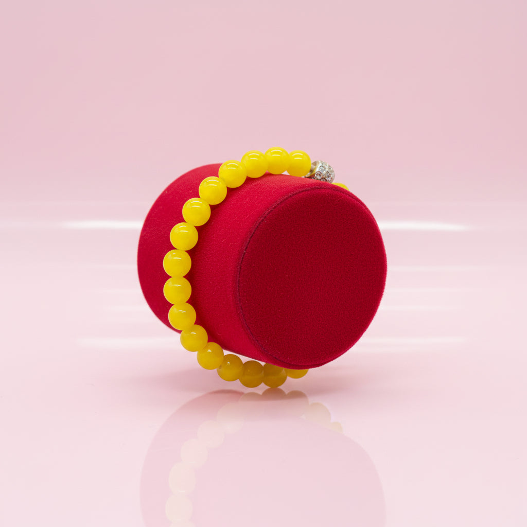 Modern Neon Yellow Stretch Bracelet w/ Pave Rhinestone Accent Ball