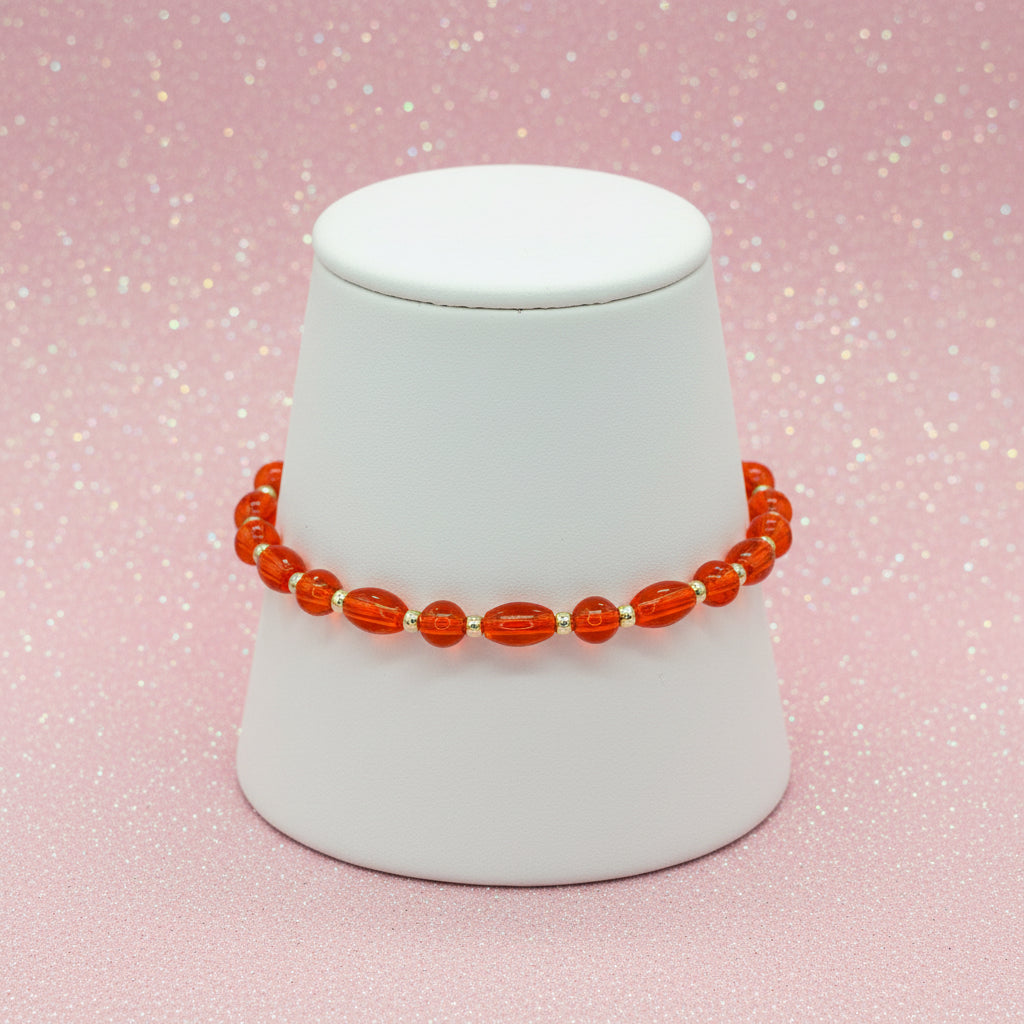 Vintage Orange Glass Beaded Bracelet w/ Silver Tone Accents