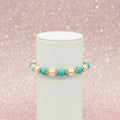 Vintage Faux Turquoise & Pearl Beaded Rhinestone Stretch Bracelet