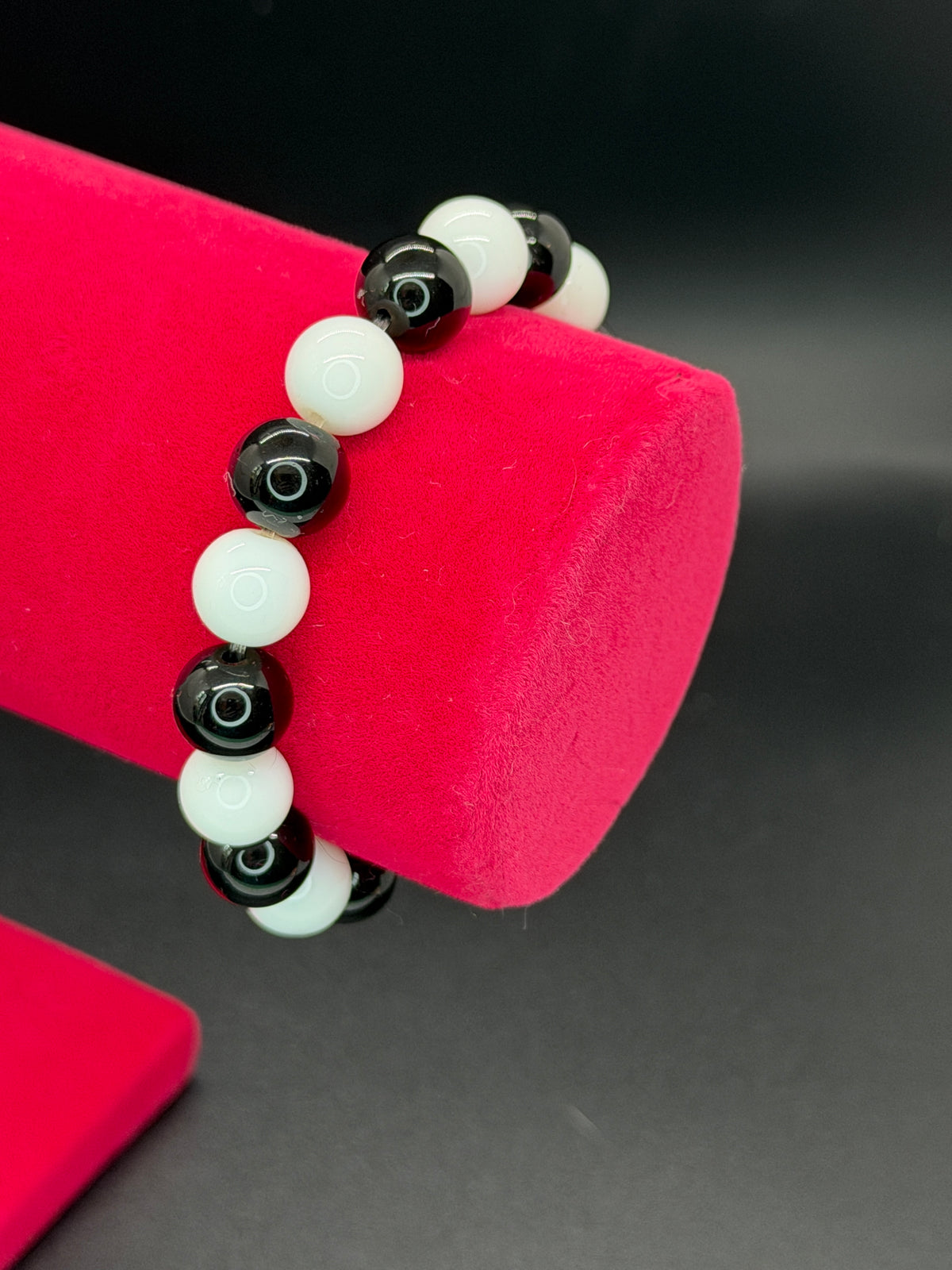 Modern Yin Yang Style Black Obsidian & White Porcelain Beaded Bracelet