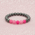 Contemporary Hematite & Pink Crackle Agate Beads Stretch Bracelet