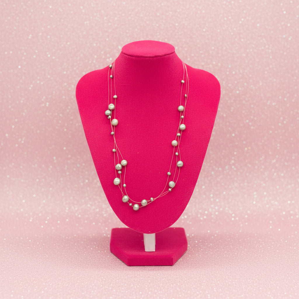 Vintage Triple Strand Floating Illusion Pearl Necklace w. Grey Pearls