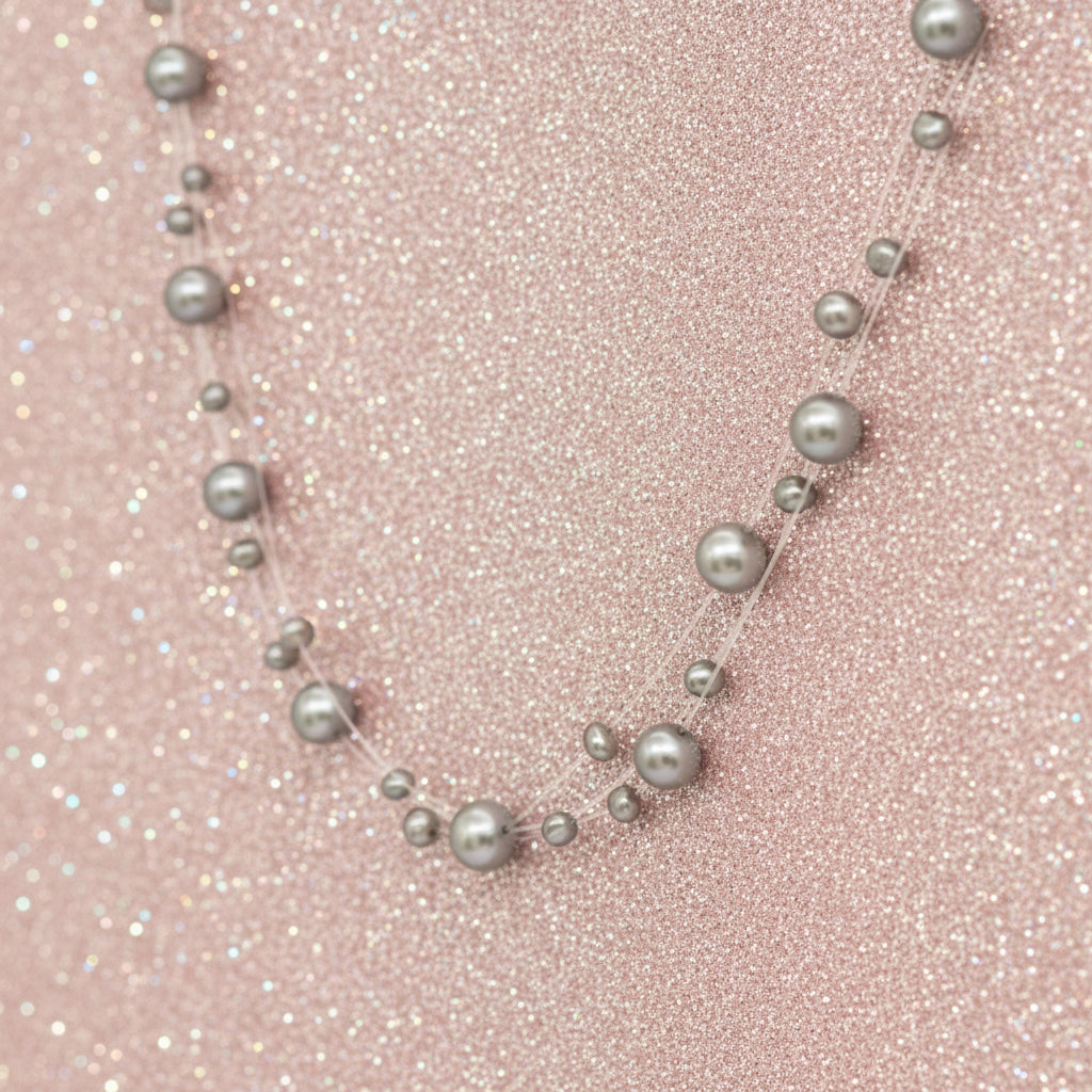 Vintage Triple Strand Floating Illusion Pearl Necklace w. Grey Pearls