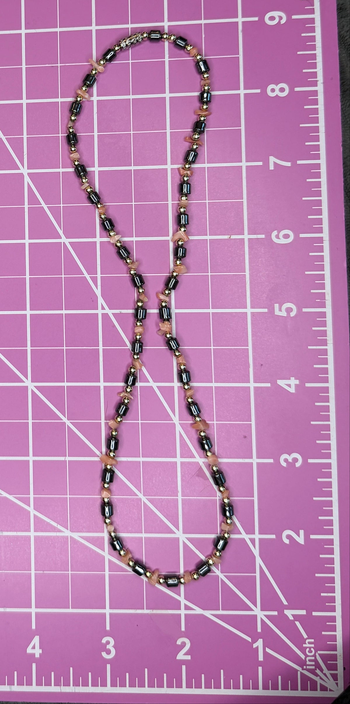 Vintage Hematite, Faux Coral, and Gold-Tone Beaded Necklace