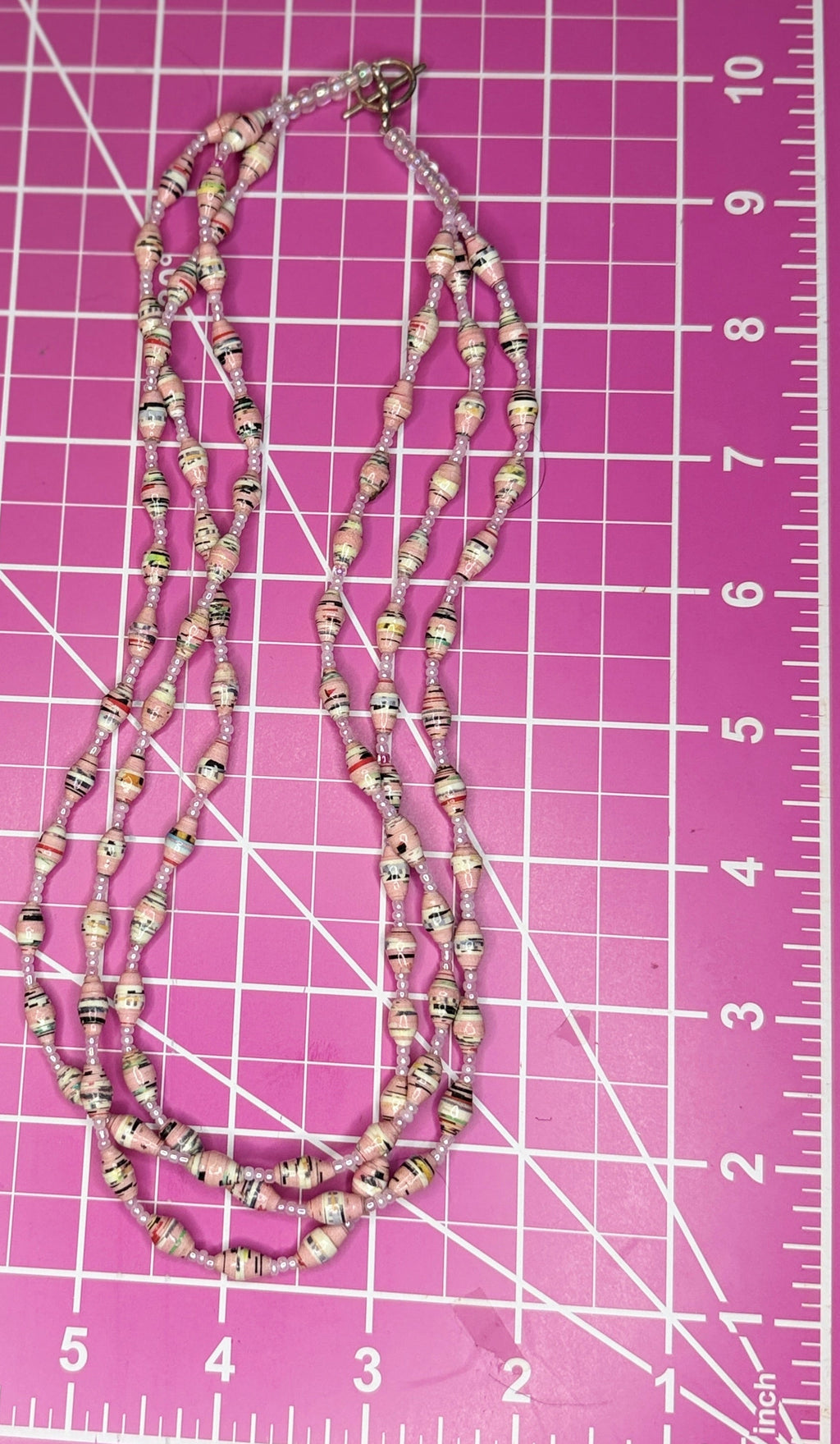 Vintage Multi-Strand Rolled Paper Bead Necklace in Pastel Tones