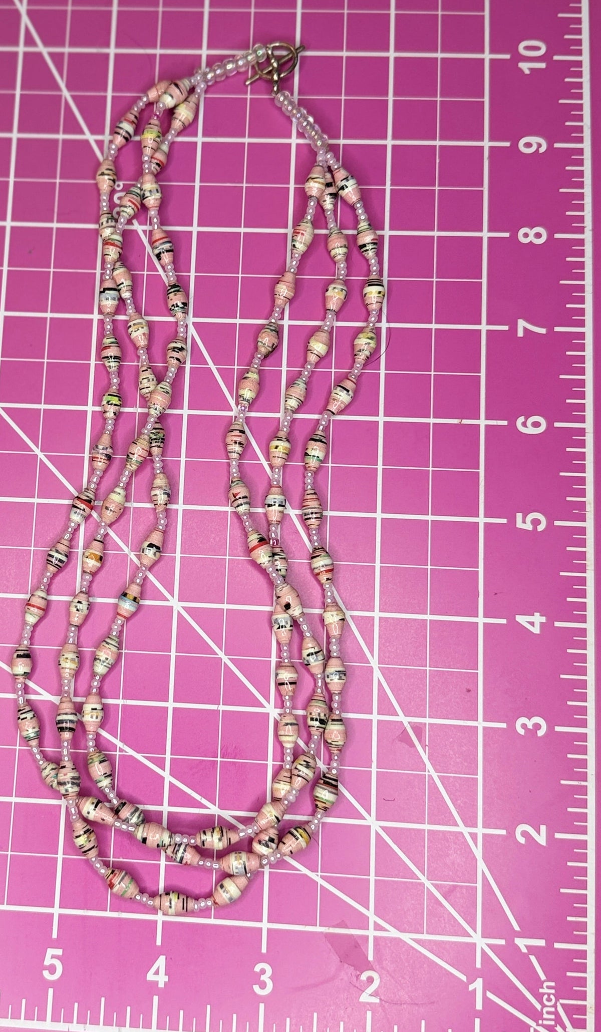 Vintage Multi-Strand Rolled Paper Bead Necklace in Pastel Tones