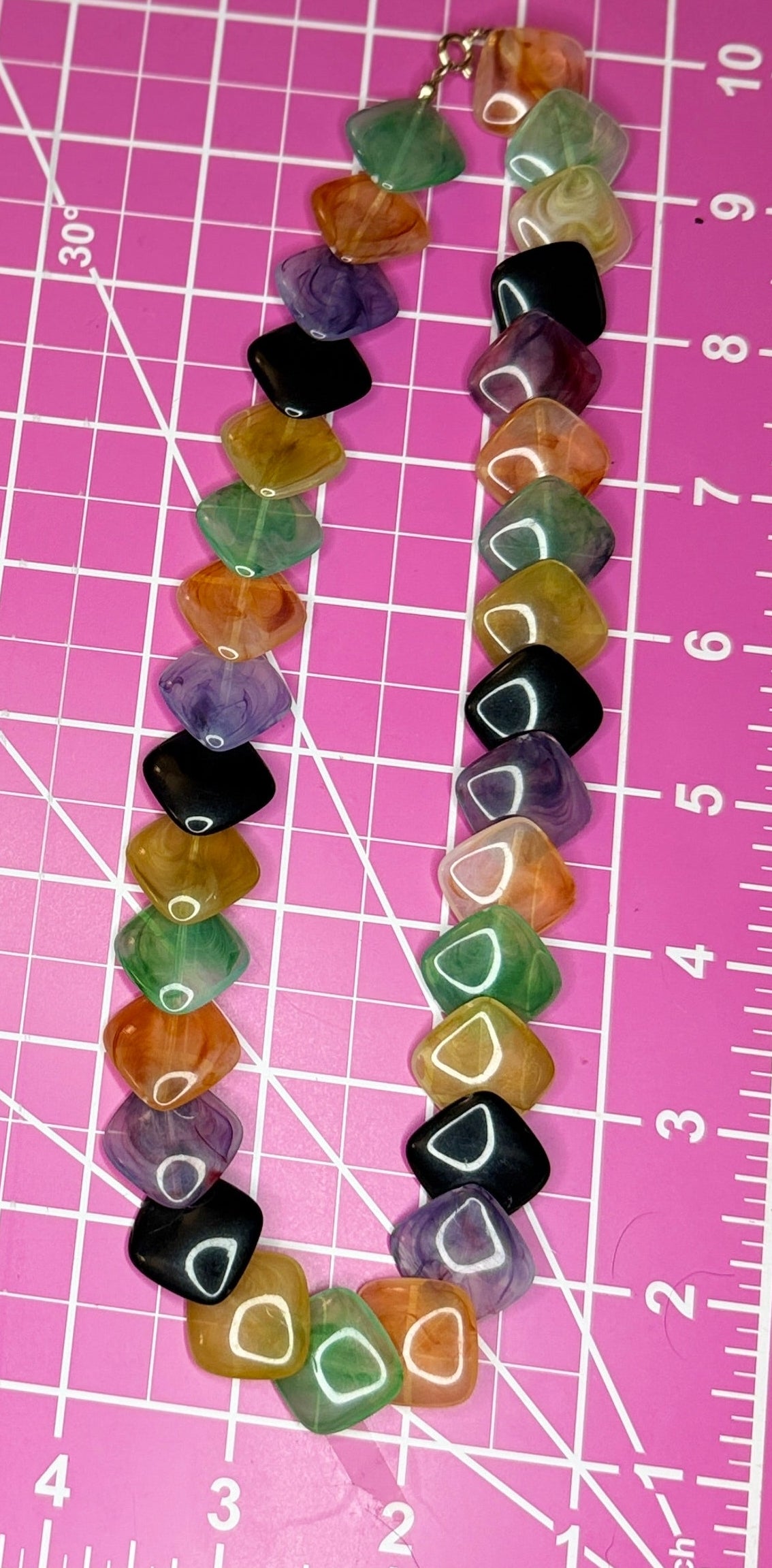 Vintage Avon Multi-Colored Polished Lucite Flat Square Bead Necklace