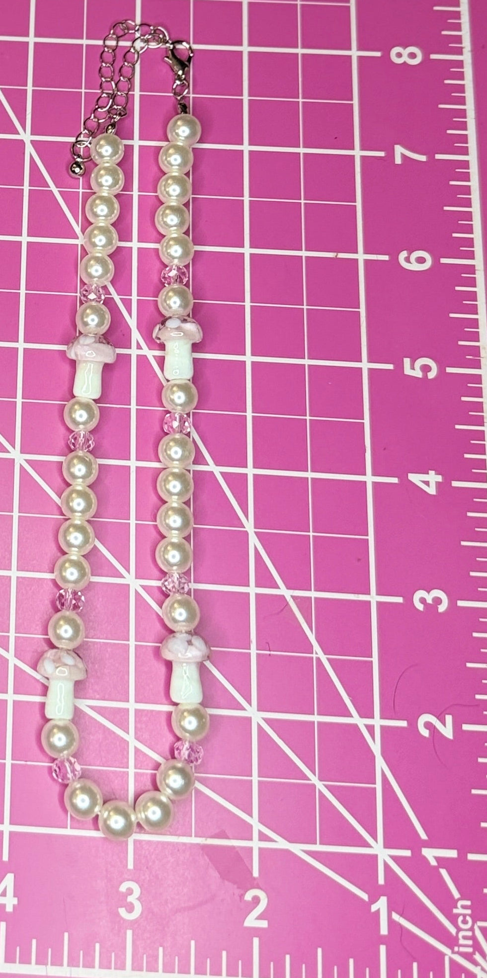 Artisan Pink Faux Pearl and Mushroom Bead Fashion Necklace