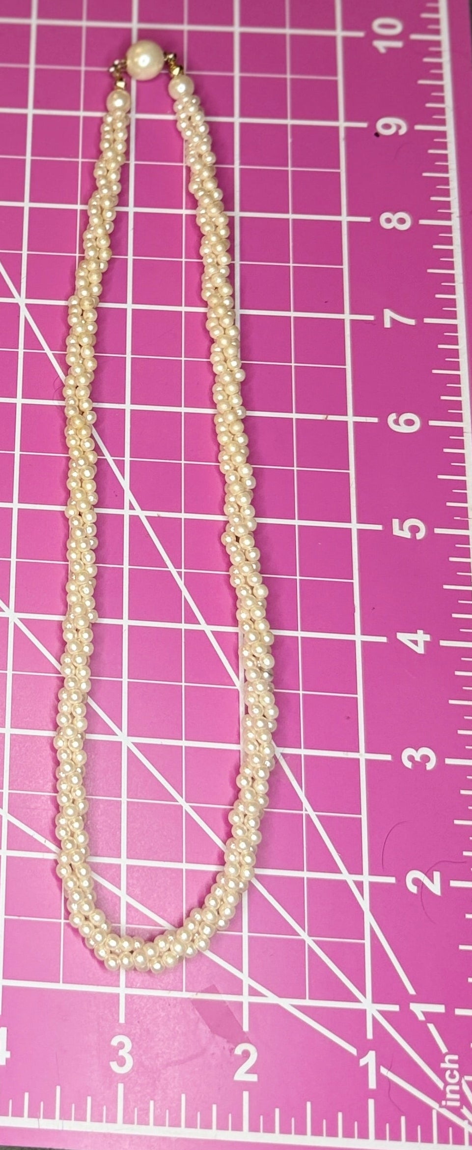 Vintage Triple-Strand Twisted Faux Pearl Necklace & Bracelet Set w/ Gold-Tone Clasp