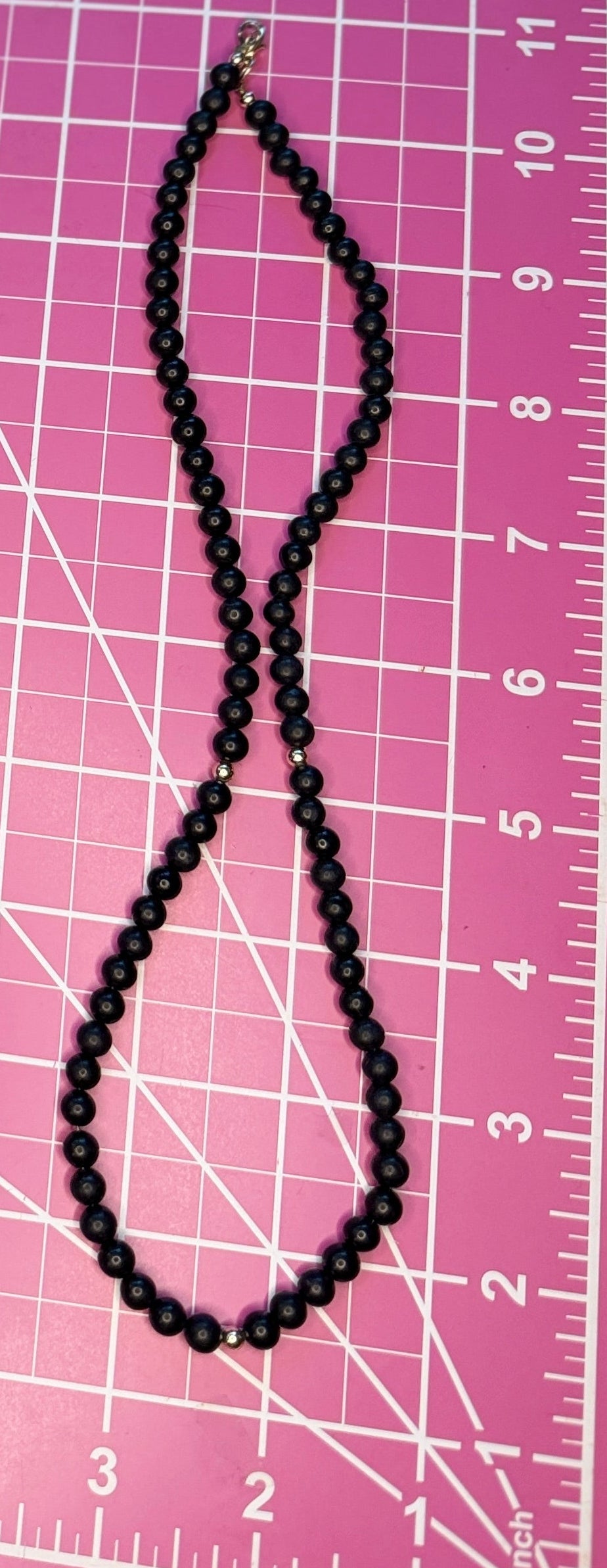 Vintage Black Onyx Bead Necklace w/ Gold-Tone Accent Beads