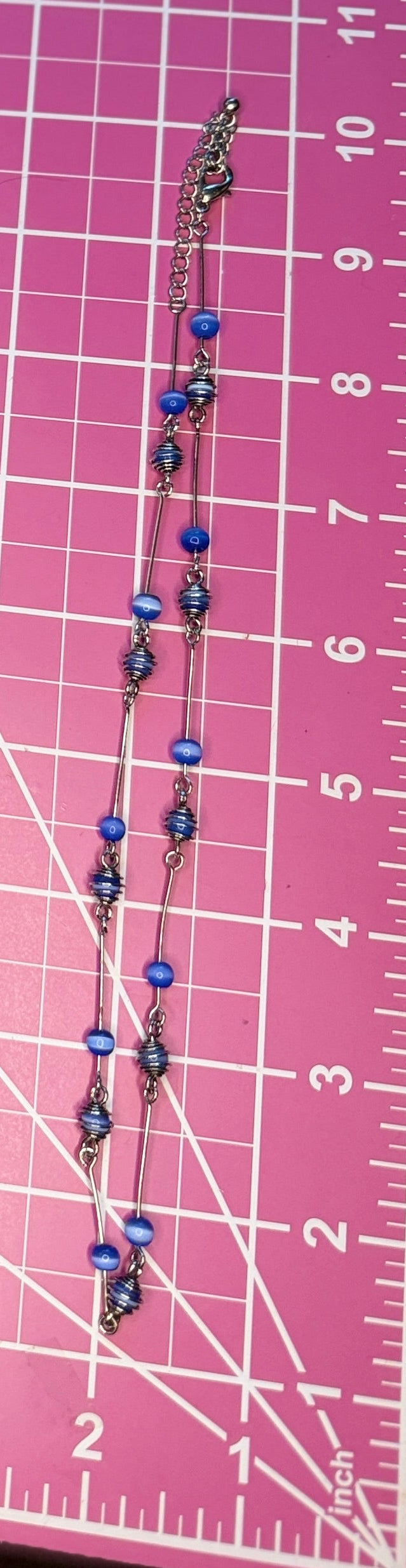 Vintage Silver-Tone Station Necklace w/ Blue Glass Beads