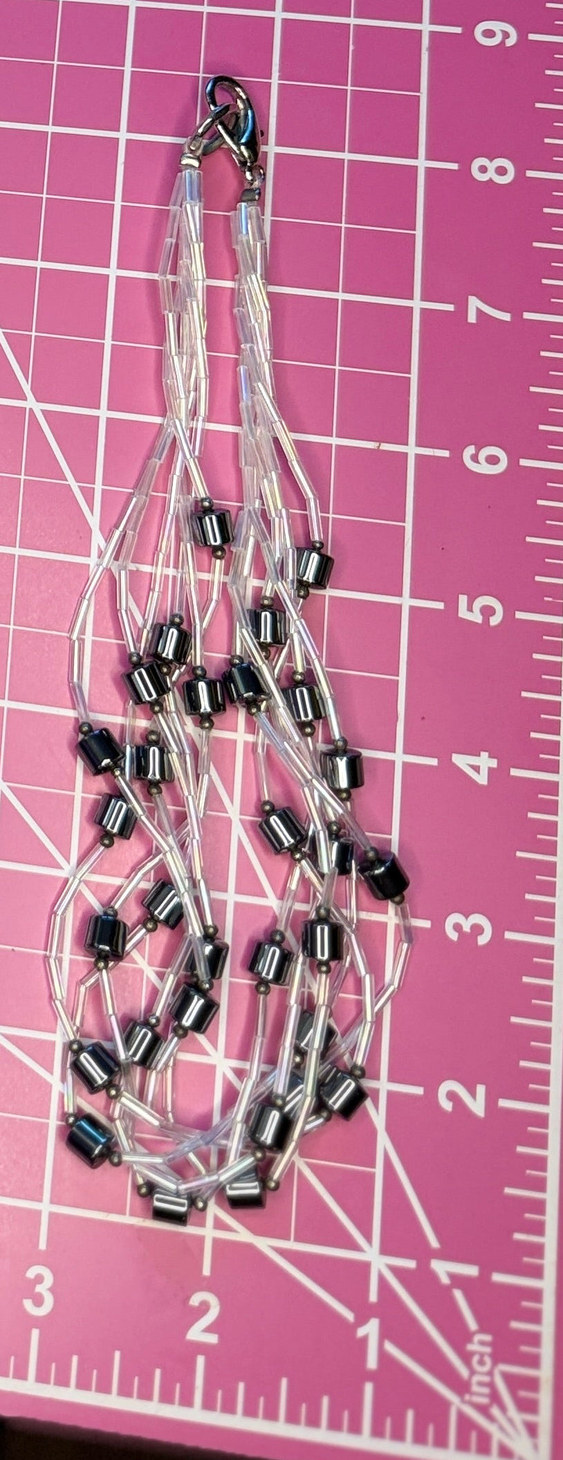 Vintage Multi-Strand Iridescent Glass & Hematite Beaded Necklace