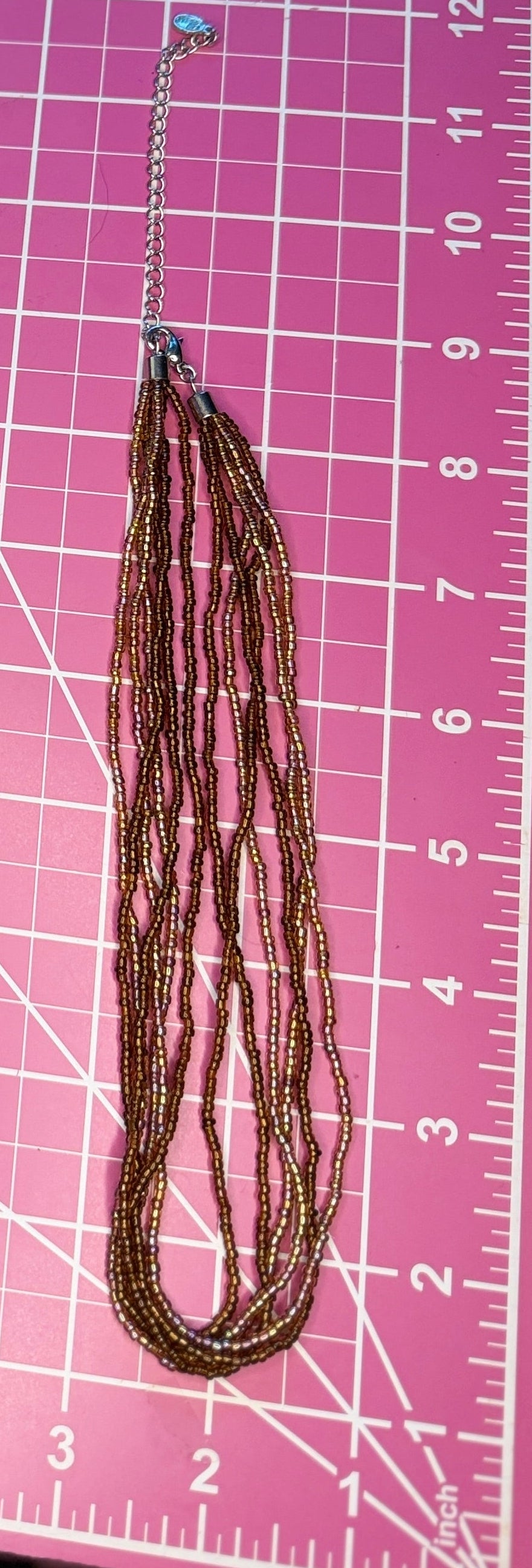 Vintage Multi-Strand Earth Tone Seed Bead Necklace w/ Silver Tag