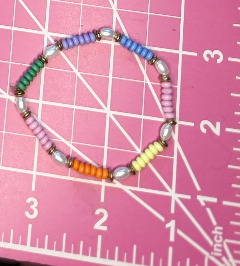 Gold Tone Enamel Soccer Ball Charm on Pink Cord & Multicolor Beaded Stretch Bracelet with Faux Pearls Girls Bracelet Set